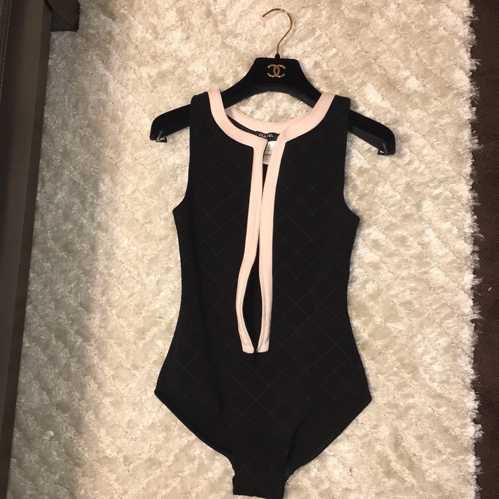 Chanel one piece/wet suite pink & navy blue/black